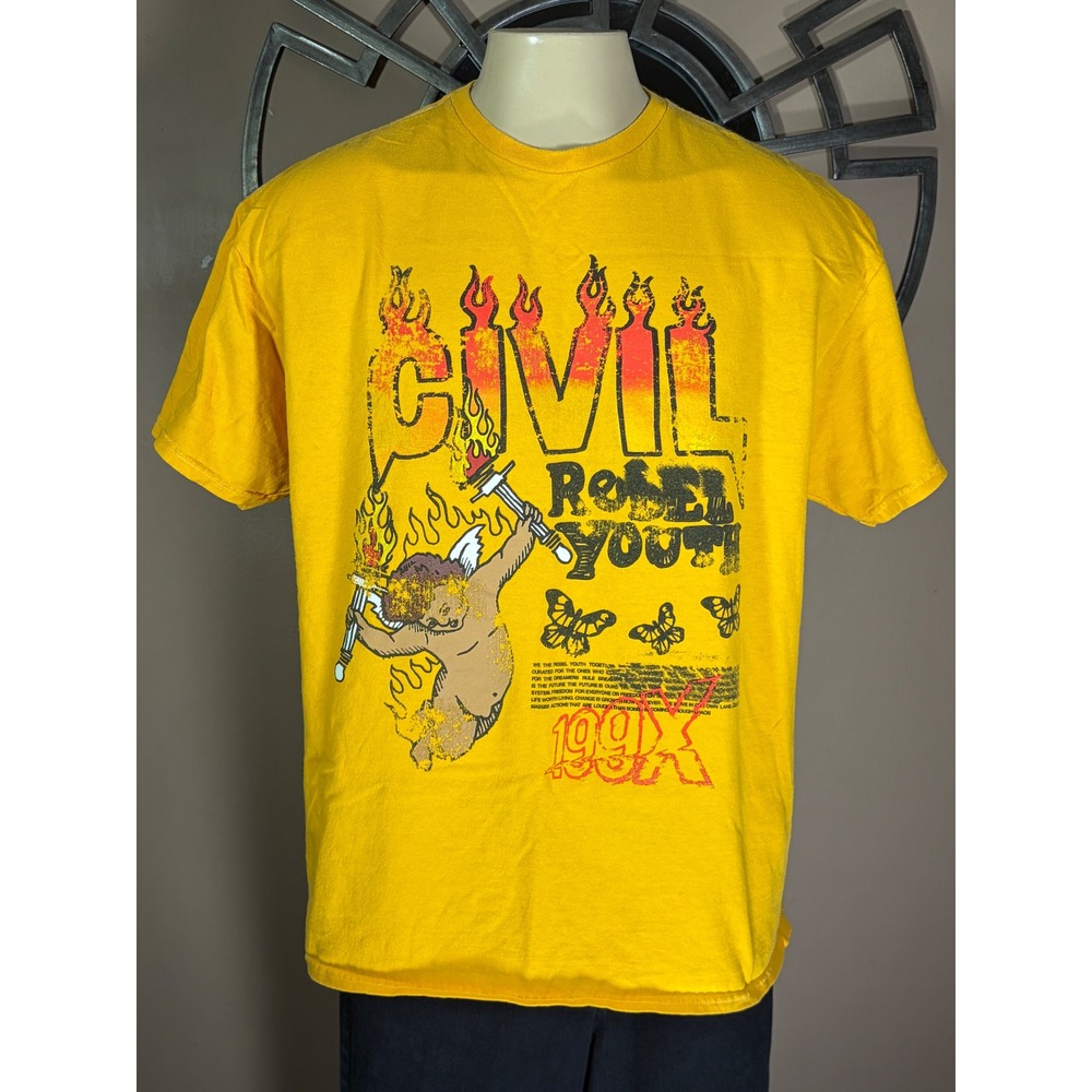 Civil Regime Rebel Youth 199X Graphic T-Shirt Yellow Mens Large Streetwear Tee